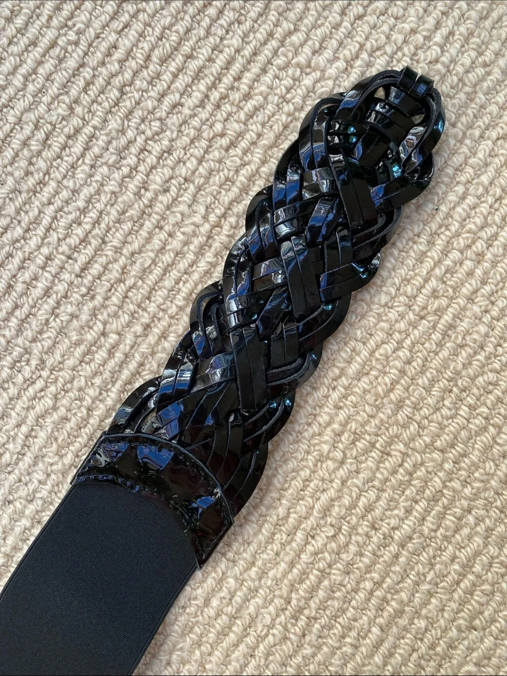 Motif 56 Wide Black Patent Woven Belt w/Elastic M